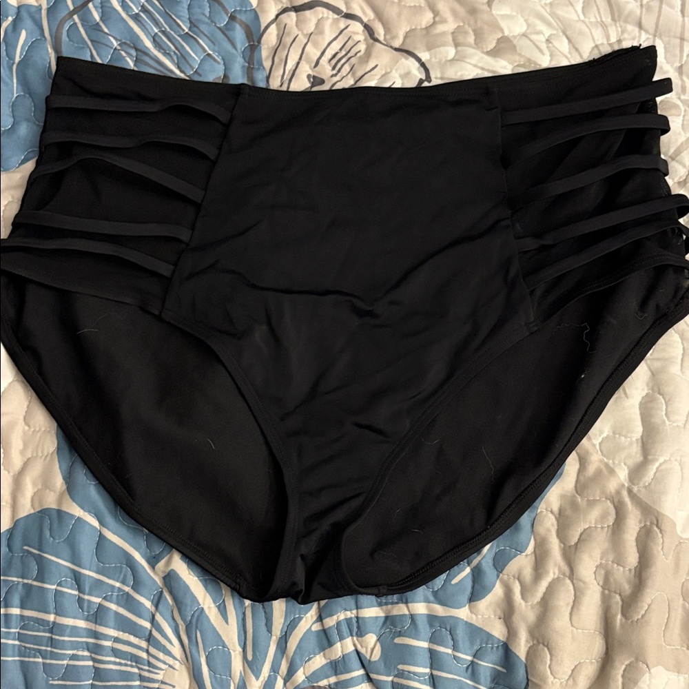 High-Waist Black Strappy Bikini Bottoms